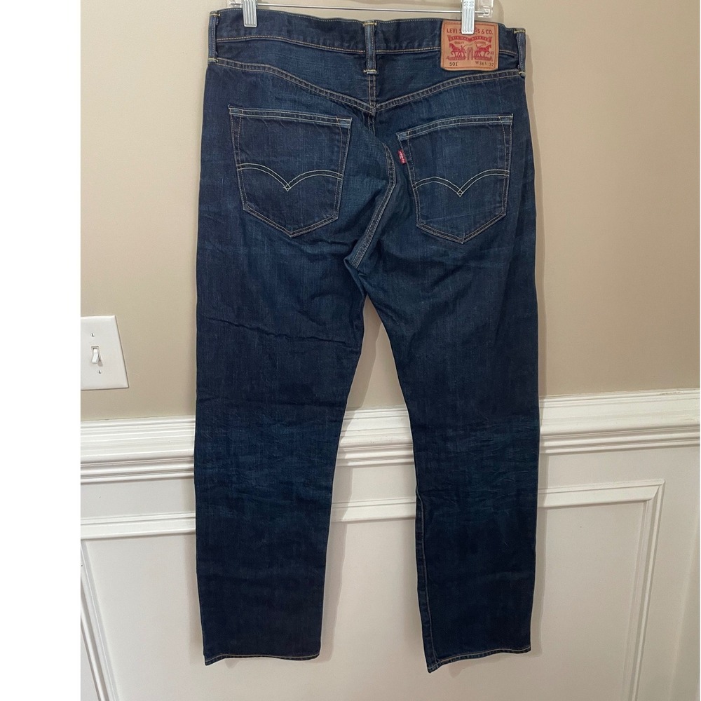 Levis 501 Original Fit Jeans 35x31 (36x32 Tag) Dark Wash Indigo Blue Whiskered